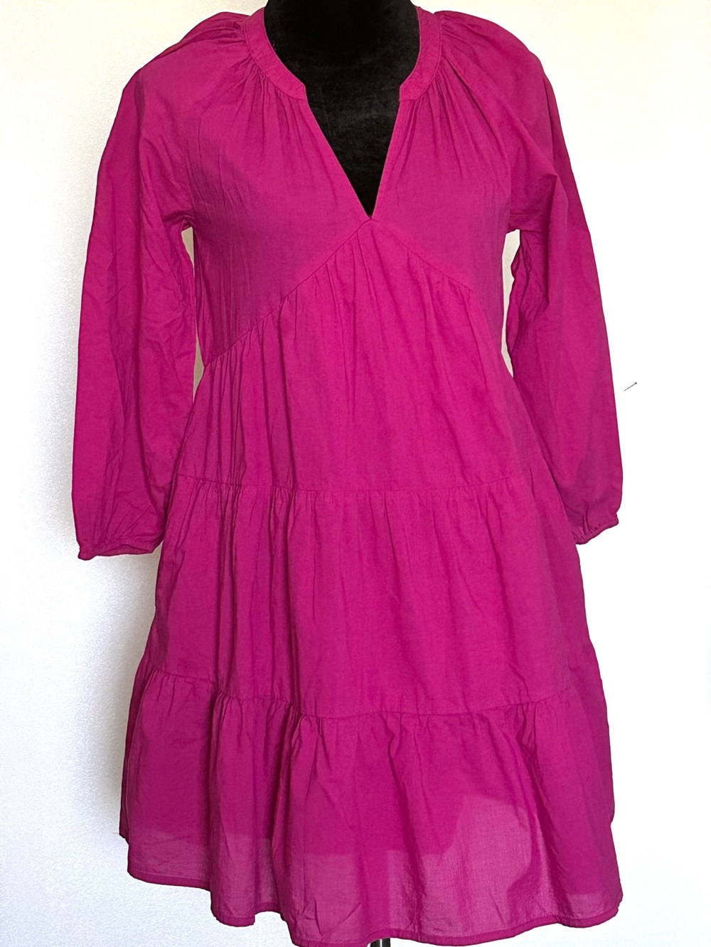 DKNY Fuchsia Long Sleeve Tiered V-Neck Dress Sz XS